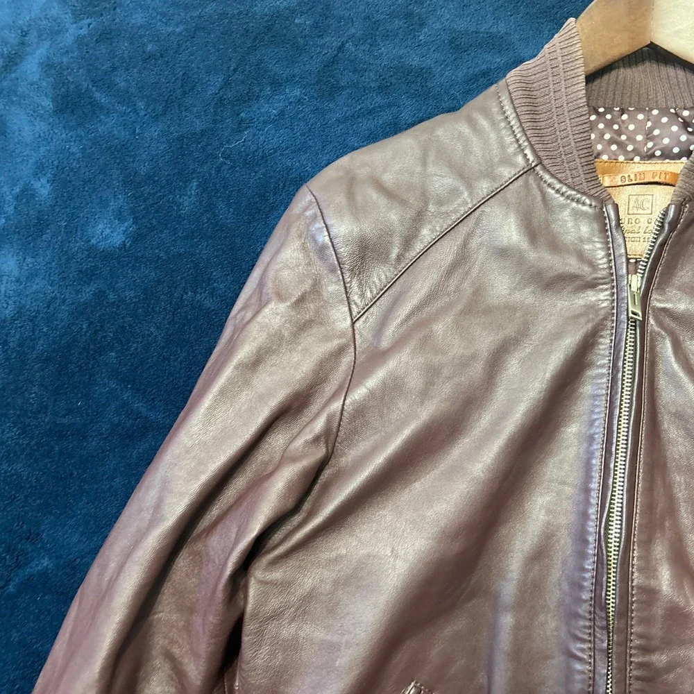 Arturo Calle Mens‎ Brown Leather Bomber Jacket Size S $350 Brown Slim Fit Flight